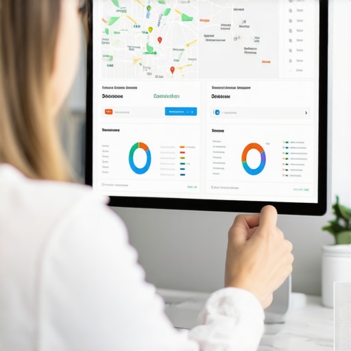 AI-Driven Local SEO Analytics Business owner reviewing AI-powered local SEO data with maps and analytics tools