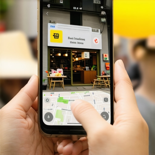 AR overlay of local map with business markers in cityscape.