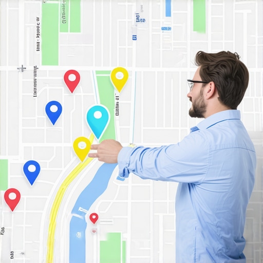 GIS analyst working with digital maps and local business markers.