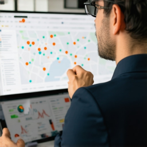 Business owner reviewing local SEO analytics and maps