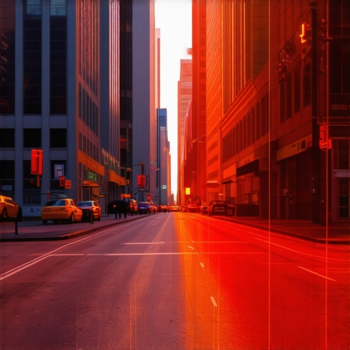 Augmented reality interface showing a business location in a city street scene