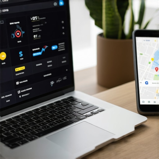 Advanced Local SEO Analytics Workspace Laptop and smartphone showing local SEO and Google Maps analytics