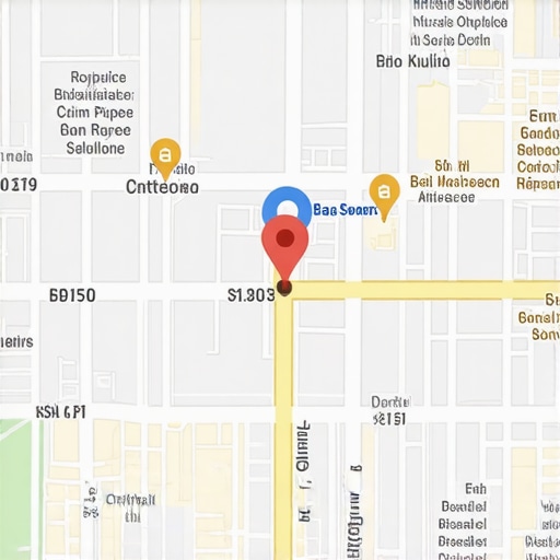 Digital map with analytics overlay showing local business rankings and SEO metrics.