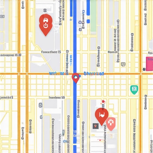 A digital map showcasing augmented reality features and AI data overlays for local search optimization