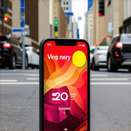 Mobile device displaying geo-fenced promotional offer in a busy city street