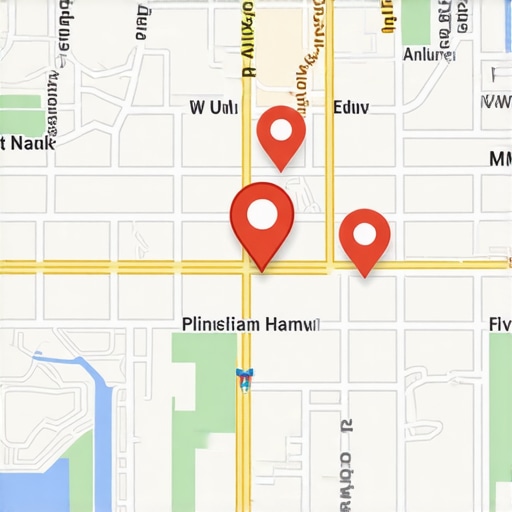 Digital map showing localized business markers and SEO icons