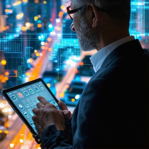 Business owner using digital tablet to analyze local data analytics for SEO strategy