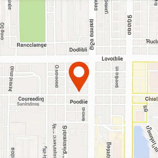 Detailed digital map emphasizing neighborhood zones with location pins