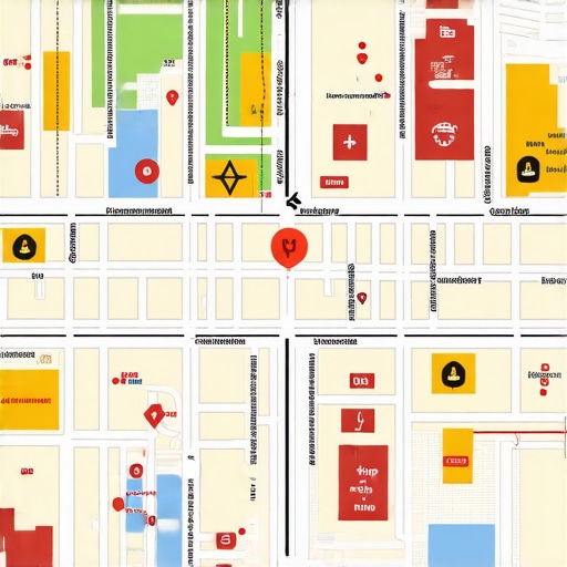Map highlighting local business service zones and community landmarks.