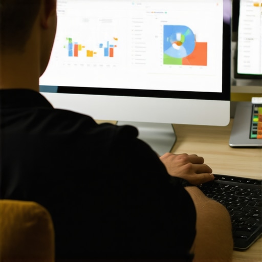 Business owner analyzing local search data on digital dashboard