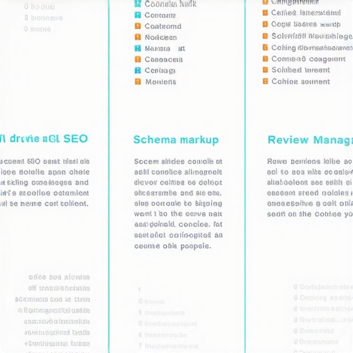 Diagram illustrating AI-enhanced local SEO techniques including schema markup, review management, and content tactics.