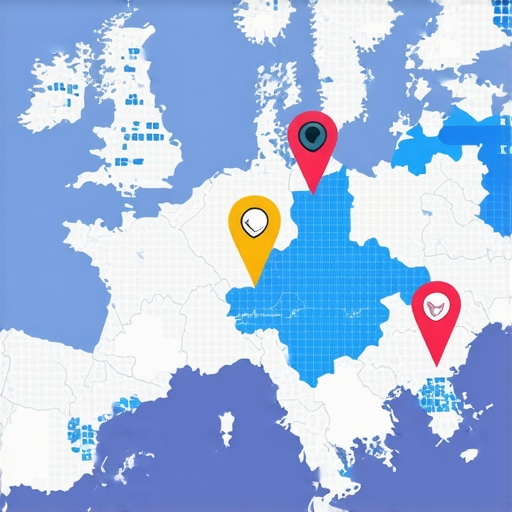 Illustration of a city map with heat zones and data points representing targeted local marketing areas.