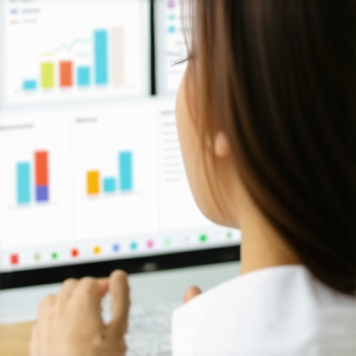 Business owner reviewing AI analytics dashboard for local search optimization.