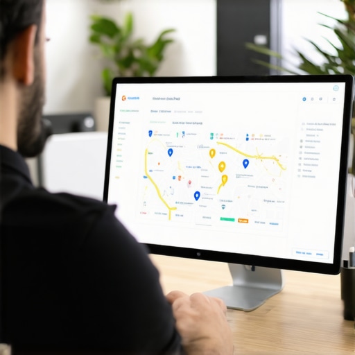 Business owner reviewing Google Maps analytics and SEO metrics on a computer.