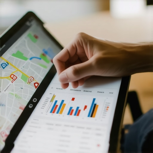 Business owner reviewing local SEO and maps analytics on a tablet.
