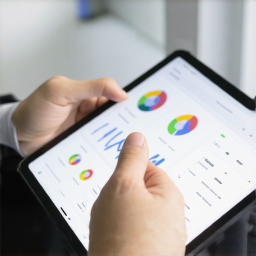 Data-Driven Local SEO Analysis Business owner reviewing local SEO analytics on a tablet, symbolizing strategic optimization.