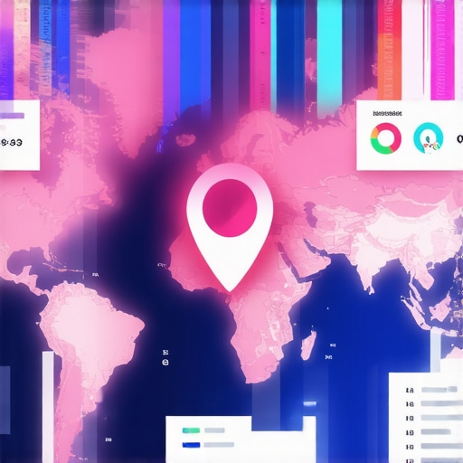 A digital illustration showing location data points, analytics graphs, and marketing tools for local SEO