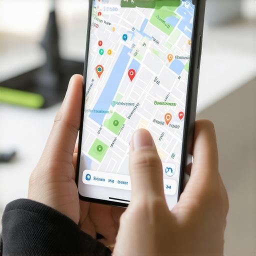 Person interacting with local map search on smartphone