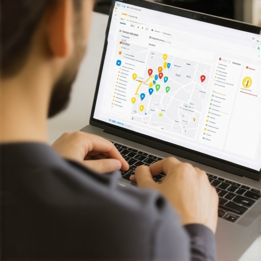 Business owner reviewing local niche keywords and analytics on laptop.