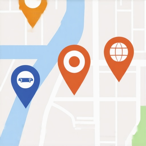 Visual representation of local business map optimization. Map with highlights of optimized local businesses and community signals.