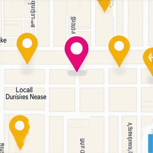 Map showing optimized local business locations with digital marketing icons