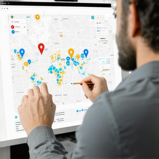 Business owner reviewing digital maps with AI overlays showing optimization tactics.