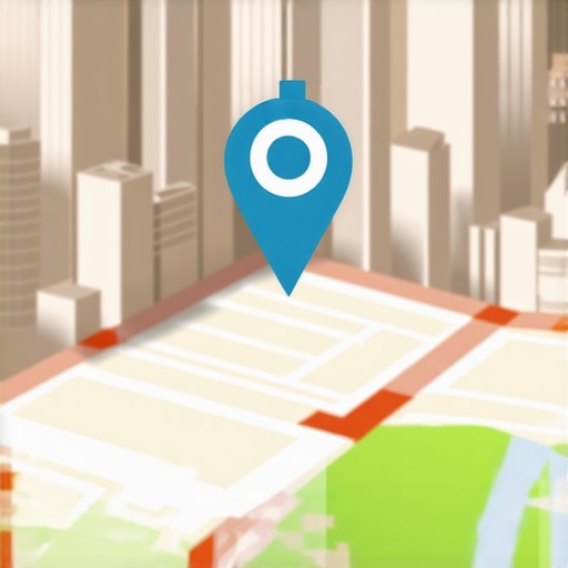 City map with digital icons representing local businesses and search results