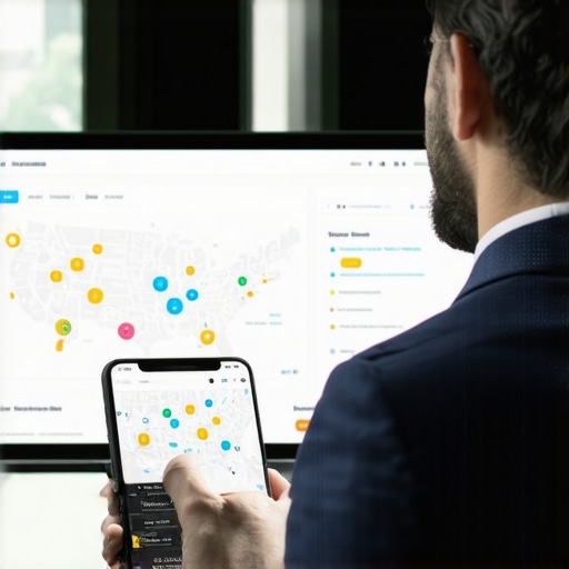 SEO specialist reviewing local map ranking metrics on a laptop.