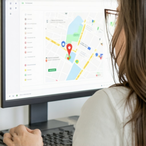 Analyzing Local Maps Data for SEO Business owner reviewing Google Maps and SEO analytics on a laptop