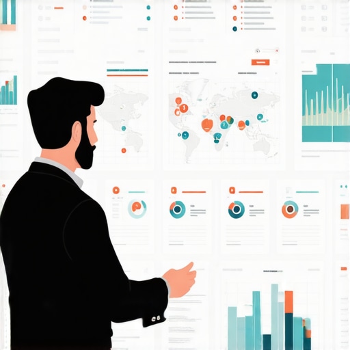 Business owner reviewing local SEO analytics on a digital dashboard with maps and data visualizations.