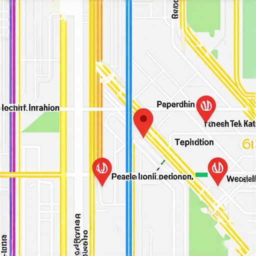 Digital map showing augmented reality features highlighting local businesses.
