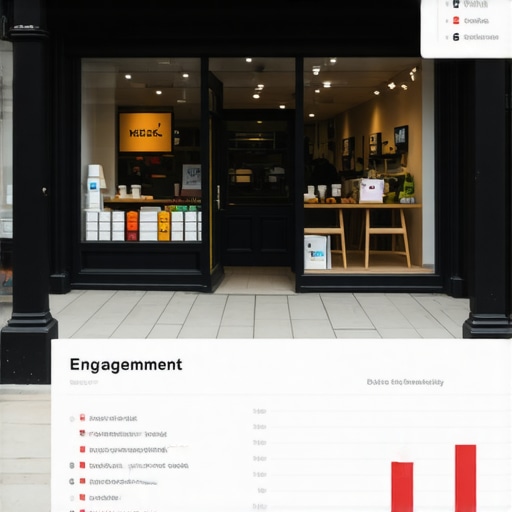 Business storefront with community involvement images and analytics displayed.