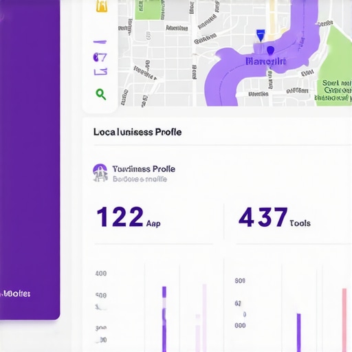 A digital dashboard displaying geospatial data, Google Business insights, and AI-driven SEO metrics.