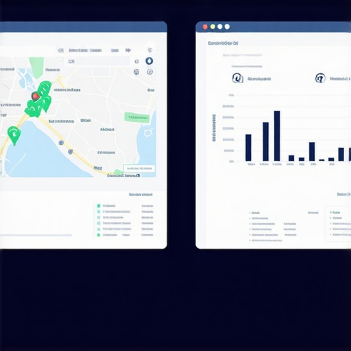 A detailed dashboard displaying local SEO performance metrics, maps, and keyword data