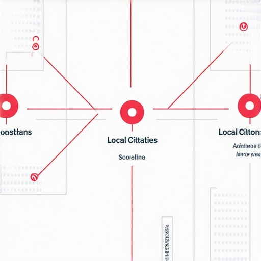 Optimized Local Citation Network Diagram Diagram illustrating interconnected local citations emphasizing data consistency and accuracy in local SEO strategies.