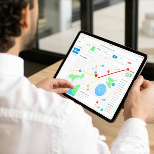 Business owner analyzing local SEO analytics on tablet
