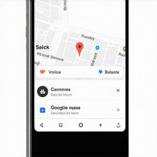 Smartphone screen showing voice-activated local business results with map