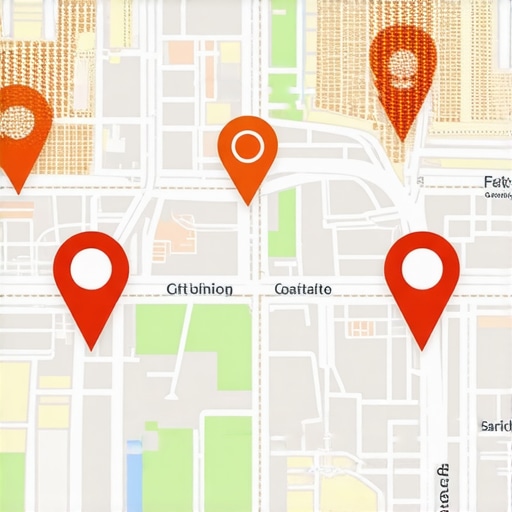 Digital map showing local business zones with SEO markers and analytics features.