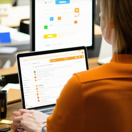 Person analyzing local SEO tactics on a laptop with marketing materials on the table.