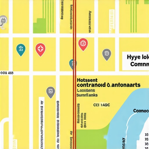 Map showing neighborhoods with content hotspots and community landmarks