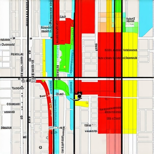Map with overlays of foot traffic and demographic insights to optimize neighborhood marketing strategies.