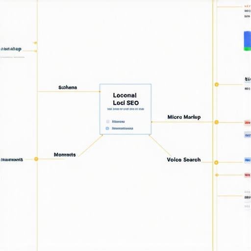 Diagram illustrating interconnected local SEO strategies including schema, micro-moments, and voice search optimization.