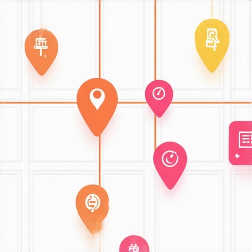 Interactive Local Map Design A sophisticated digital map featuring local business icons and user interaction elements.