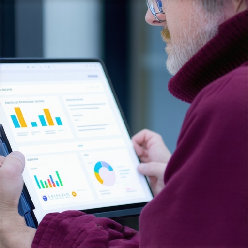 Business owner researching hyper-specific local keywords using a tablet on a lively city street