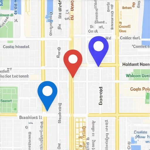 A map showing targeted neighborhoods with markers for SEO strategies.