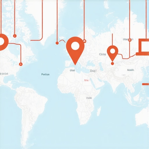 Digital map layered with semantic keywords, voice command symbols, and local content snippets