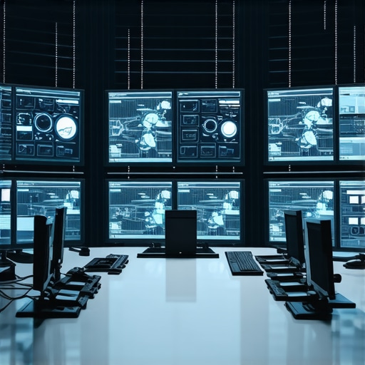 Futuristic control room with screens analyzing local SEO data