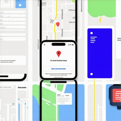 Illustration of AI-enhanced local search ranking strategies with maps and schema markup.