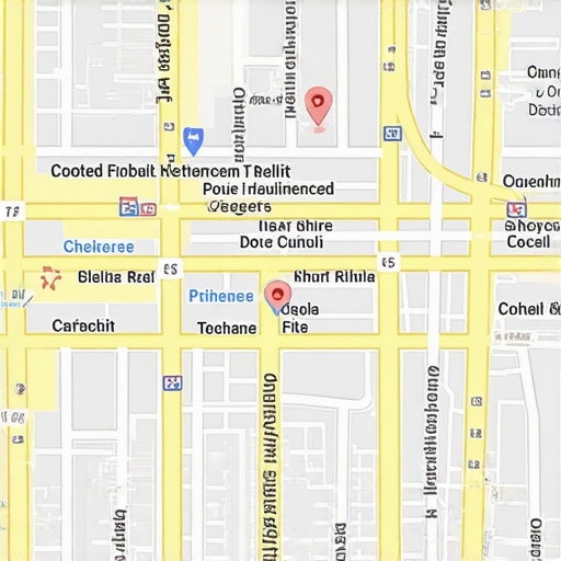 Digital map showing local business zones with AR overlays and geofencing areas.