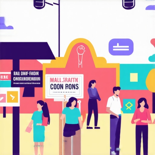 A busy neighborhood with local shops, people, and a website map highlighting local businesses.